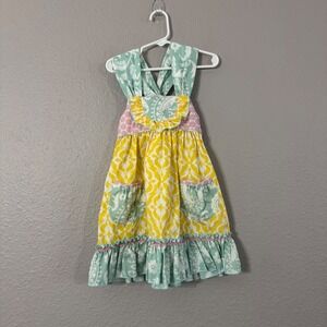 Serendipity by Shrimp & Grits Girl's Size 2T Yellow Mixed Print Ruffle  Dress
